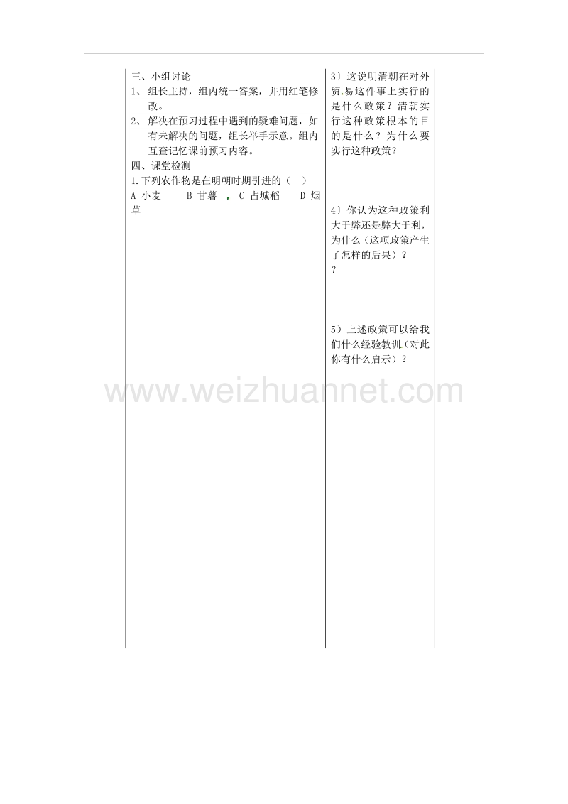 2018年山东省夏津实验中学七年级历史下册第20课 明清经济的发展与“闭关锁国”教学案（无答案） 新人教版.doc_第2页