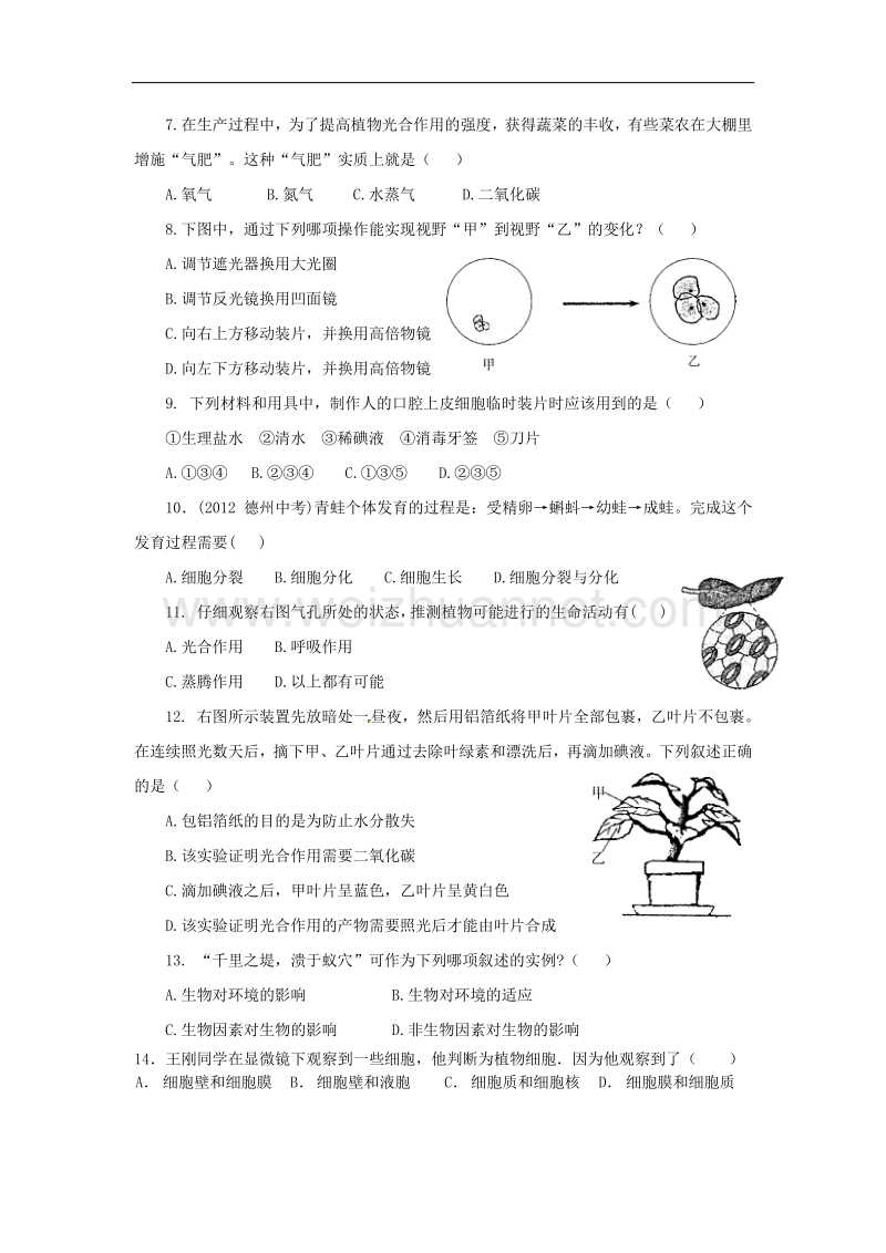 山东省宁津县实验中学2015-2016学年度七年级生物上学期期中质量检测试题.doc_第2页