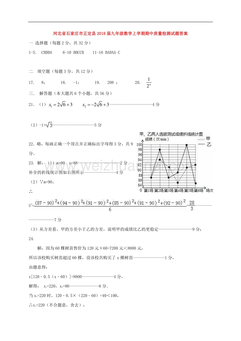 河北省石家庄市正定县2018版九年级数学上学期期中质量检测试题答案 新人教版.doc_第1页