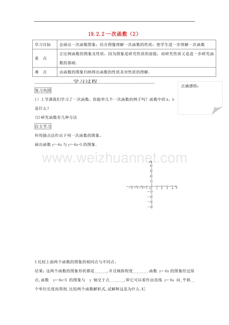 2017学年度八年级数学下册19.2一次函数19.2.2一次函数（二）学案（无答案）（新版）新人教版.doc_第1页