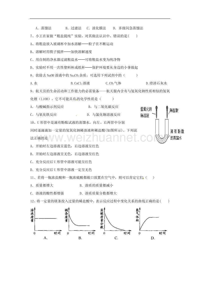 山东省威海市2018版九年级化学上学期期中质量检测试题鲁教版五四制.doc_第2页