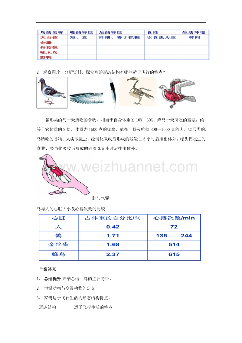 2018年天津市八年级生物上册5.1.6鸟导学案（无答案）（新版）新人教版.doc_第2页