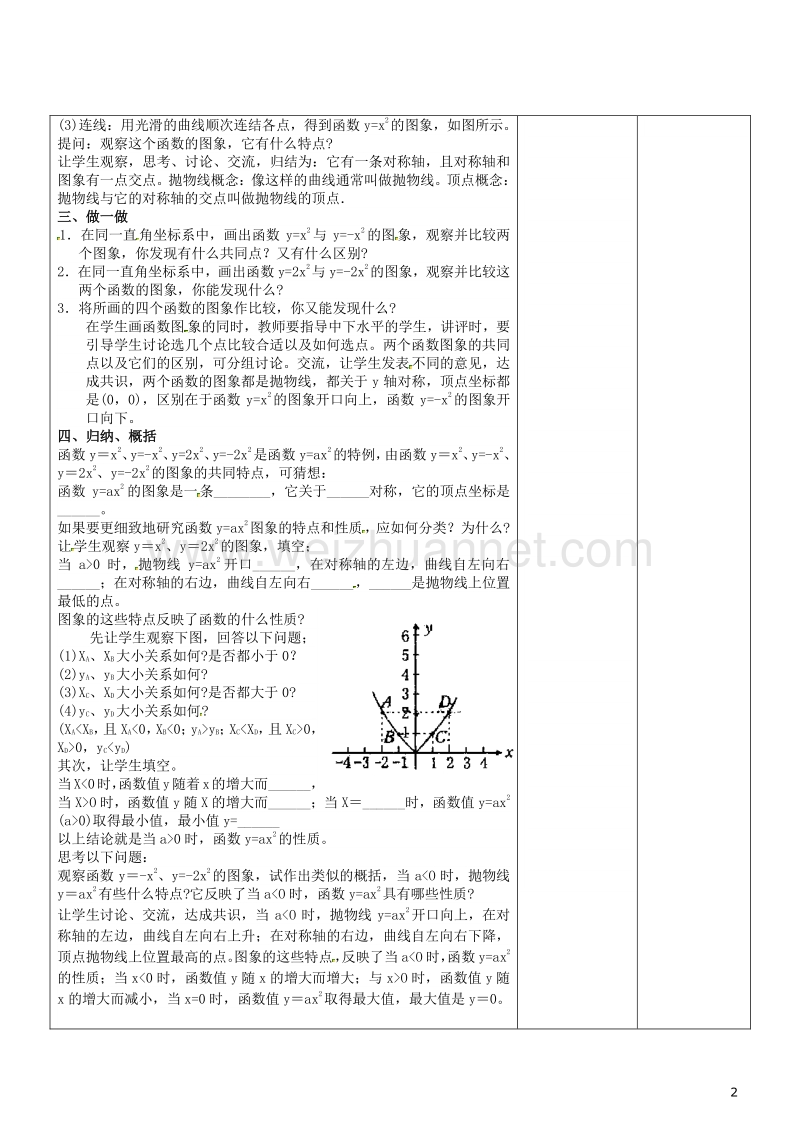 广东省东莞市寮步镇泉塘村九年级数学上册 第22章《二次函数》22.1 二次函数的图象和性质（二）教案 （新版）新人教版.doc_第2页