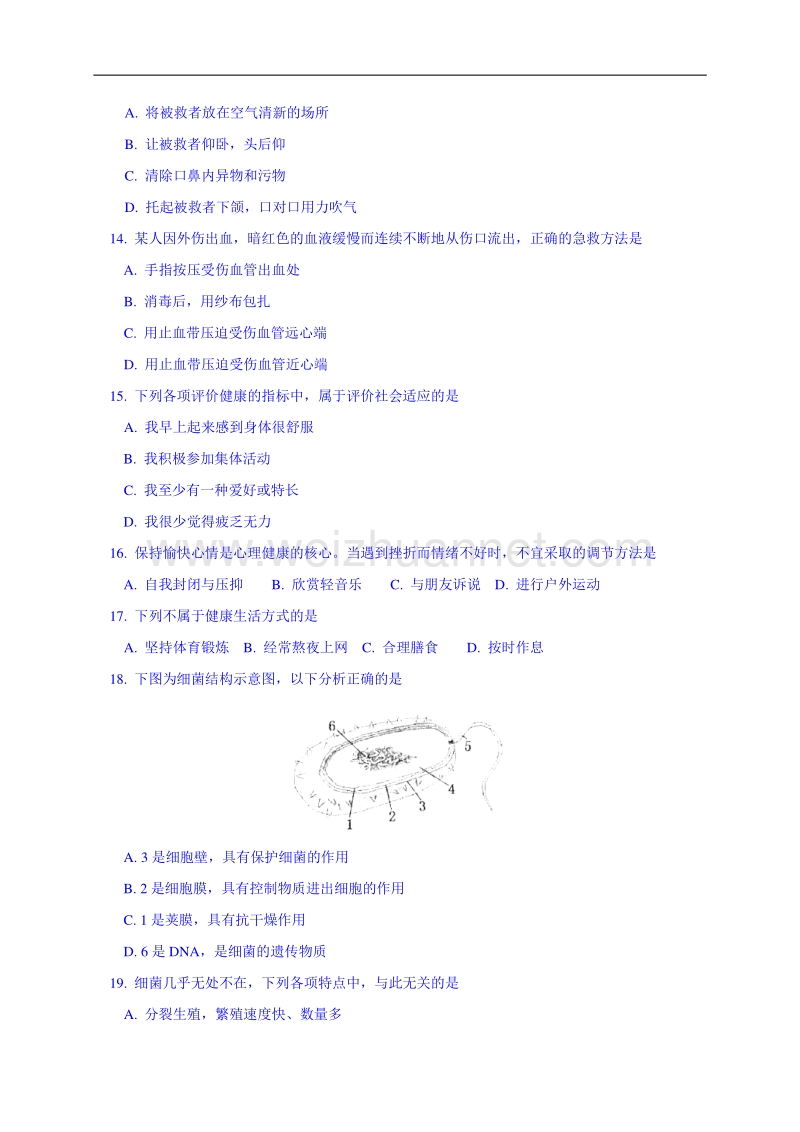 山东省泰安市泰山区2014-2015学年度七年级（五四制）下学期期末考试生物试卷.doc_第3页