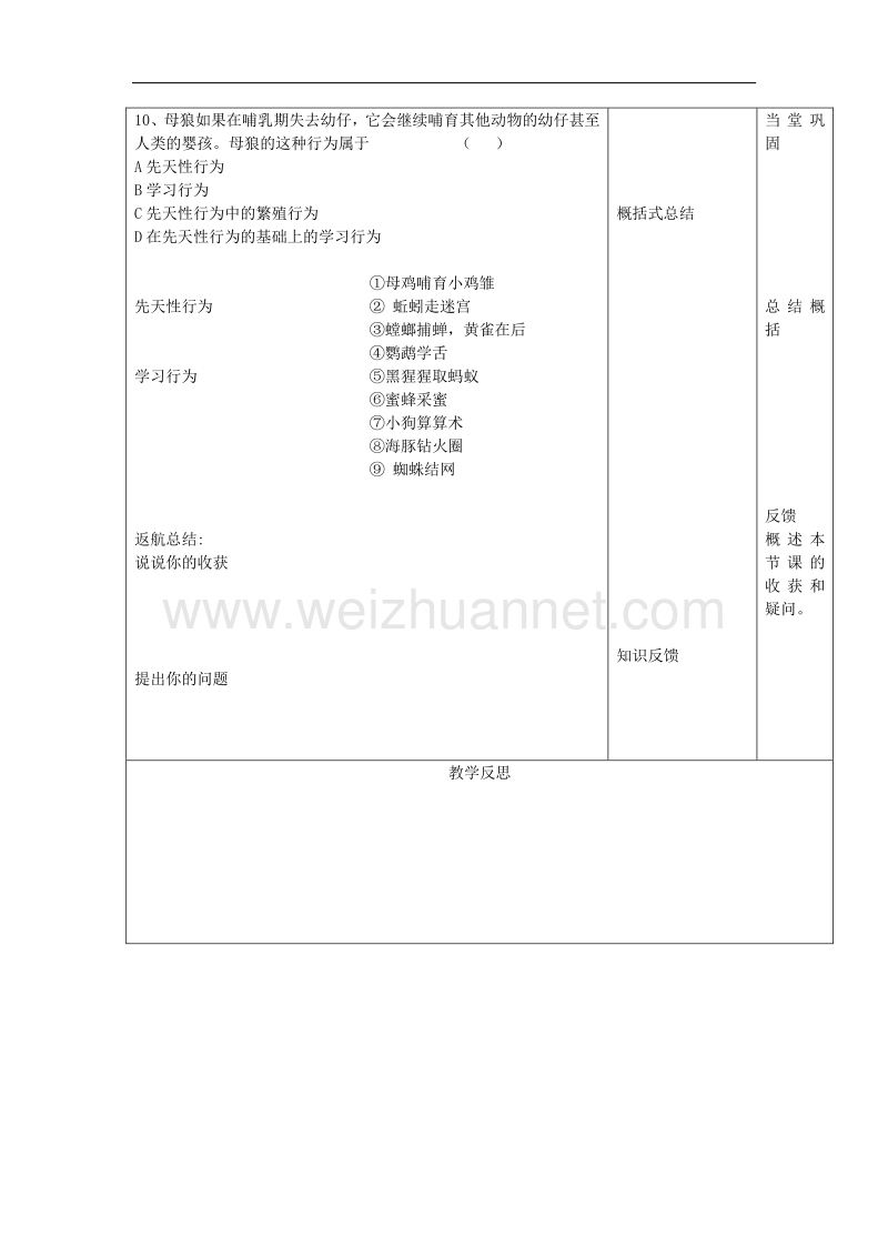 2017年秋八年级生物上册5.2.2《先天性行为和学习行为》（第2课时）学案（无答案）新人教版.doc_第2页