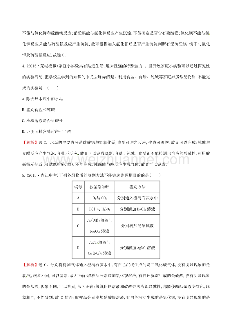 2017年中考化学 45分钟课时检测练 专题三 物质的检验、鉴别、分离与除杂（含解析）.doc_第2页