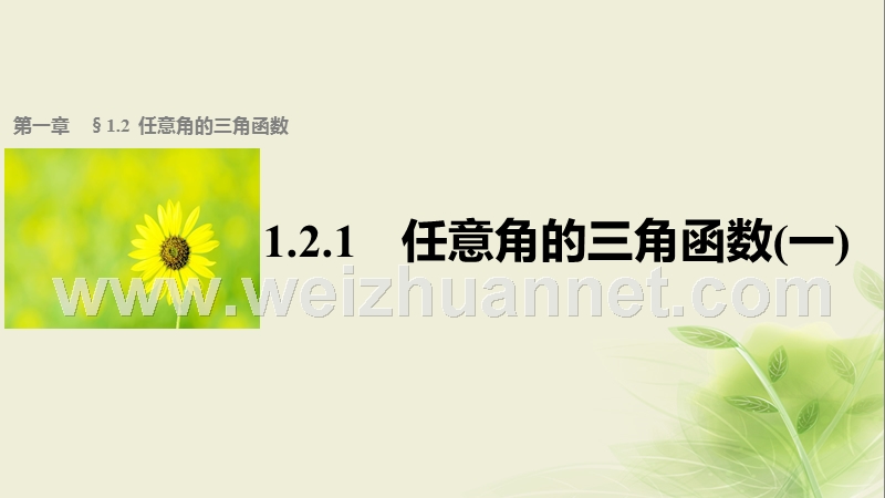 高中数学 第一章 三角函数 1.2.1 任意角的三角函数【一】课件 新人教a版必修4.ppt_第1页