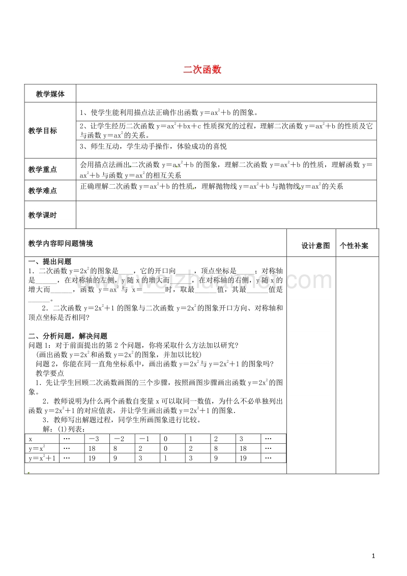 广东省东莞市寮步镇泉塘村九年级数学上册 第22章《二次函数》22.1 二次函数的图象和性质（三）教案 （新版）新人教版.doc_第1页