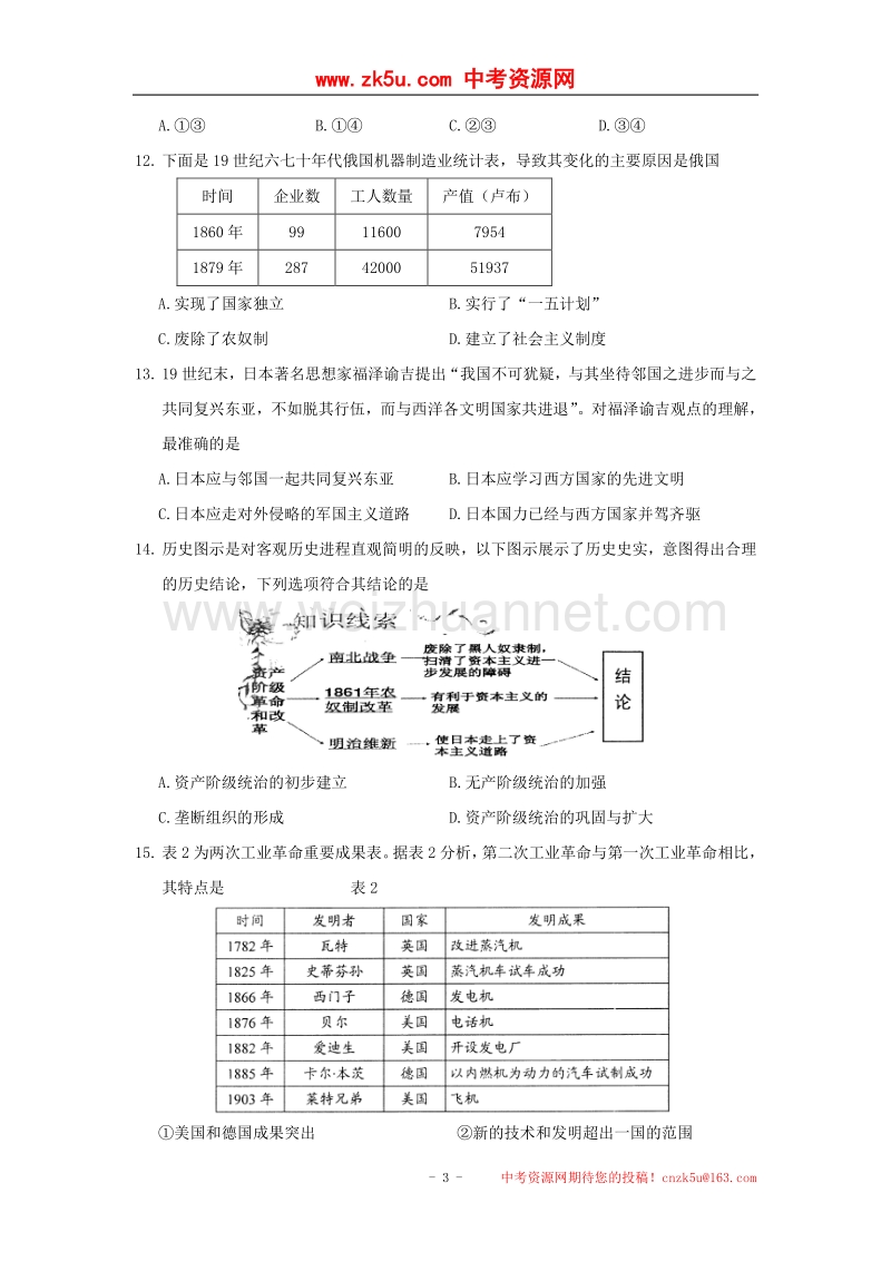 江苏省苏州市相城区2017版九年级历史上学期期中试题.doc_第3页