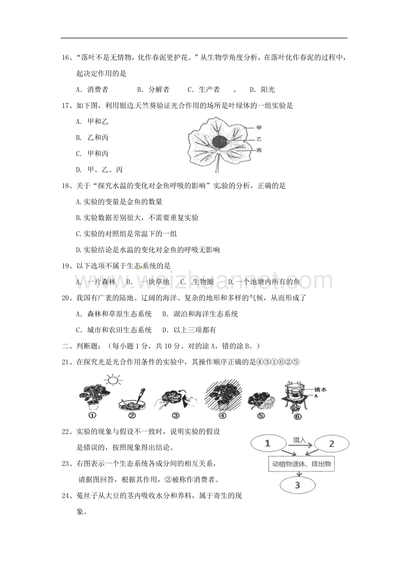 江苏省徐州市2017_2018学年度七年级生物上学期期中试题苏教版.doc_第3页