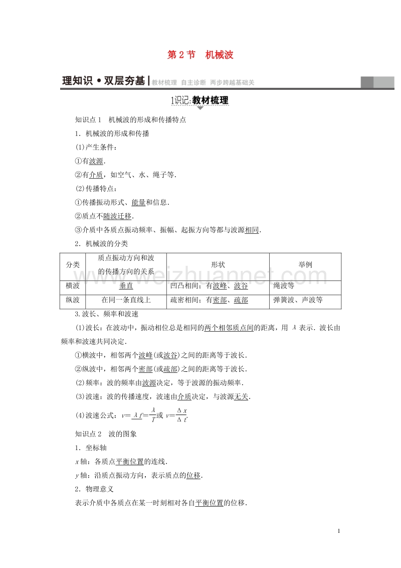 （通用版）2018高考物理一轮复习 第14章 振动 波动 光 电磁波与相对论 第2节 机械波教师用书.doc_第1页