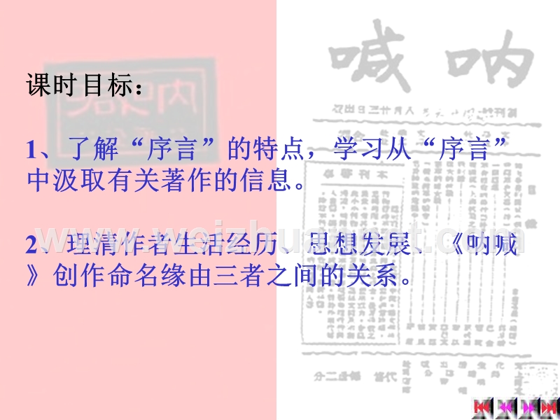 [中学联盟]浙江省杭州市第七中学苏教版高二语文 必修五 课件：《呐喊》.ppt_第3页