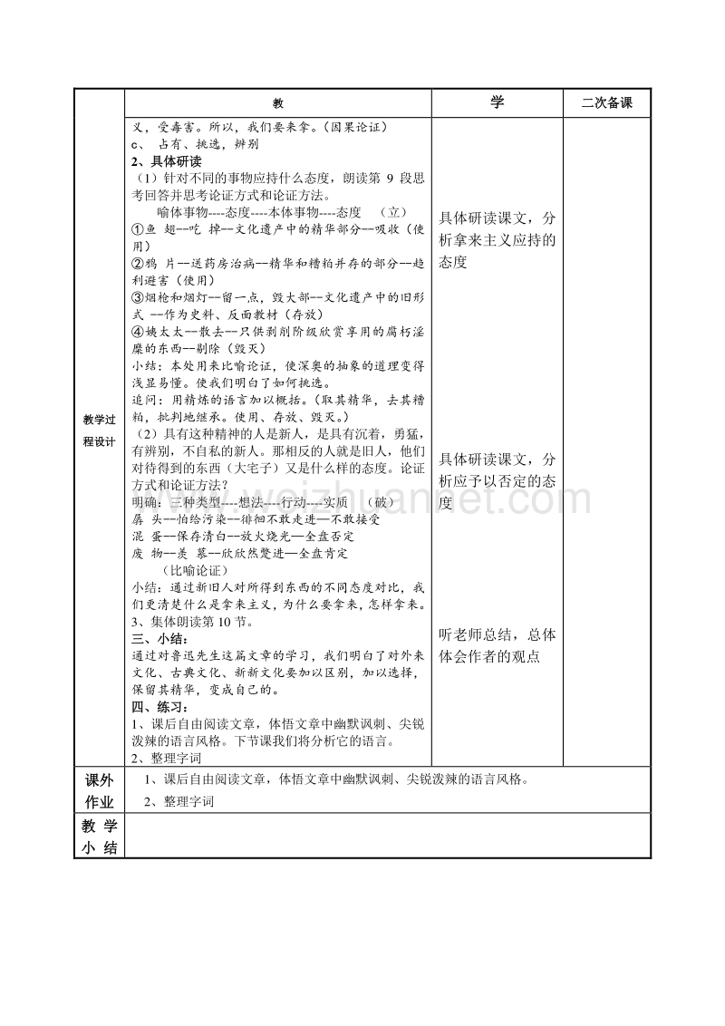 江苏省徐州市贾汪区建平中学语文（苏教版）必修三：第三专题 拿来主义教案1.doc_第2页