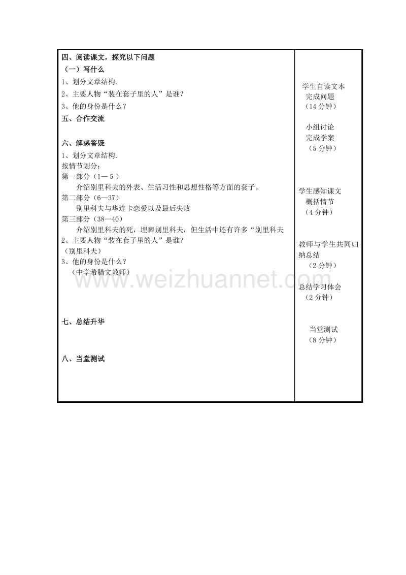 辽宁省本溪满族自治县高二语文人教版必修5第2课《装在套子里的人》共案 .doc_第3页