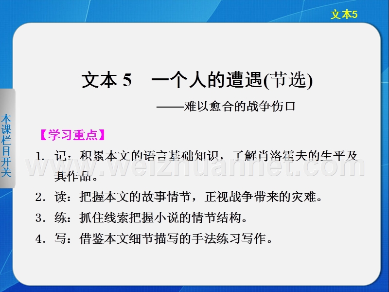 2014《学案导学设计》高中语文苏教版必修2配套课件专题二 文本5一个人的遭遇(节选).ppt_第2页