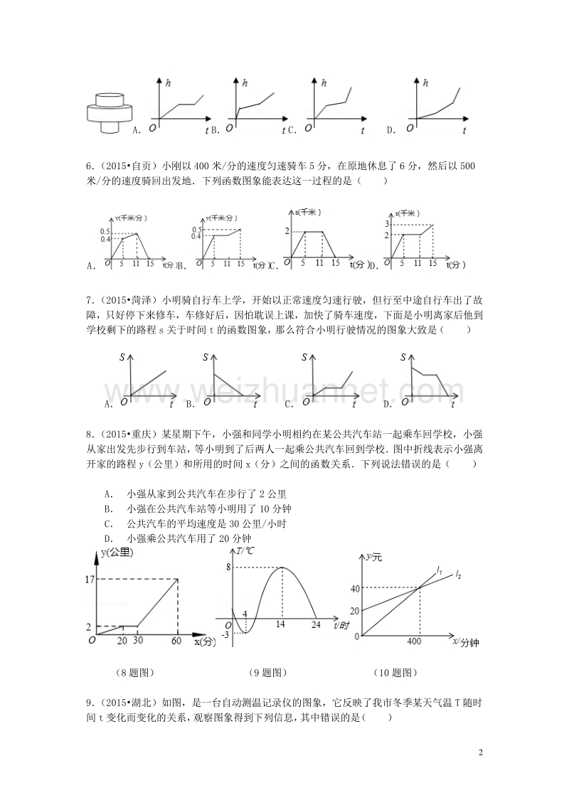 2016_2017学年八年级数学下册第10章一次函数10.1函数的图象同步训练题新版青岛版20170803373.doc_第2页