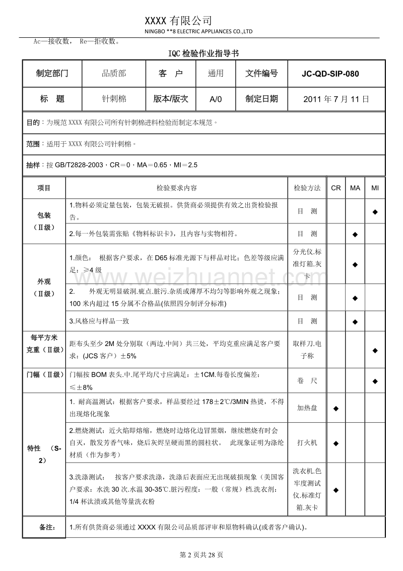 家纺行业原材料来料检验作业指导书.doc_第3页