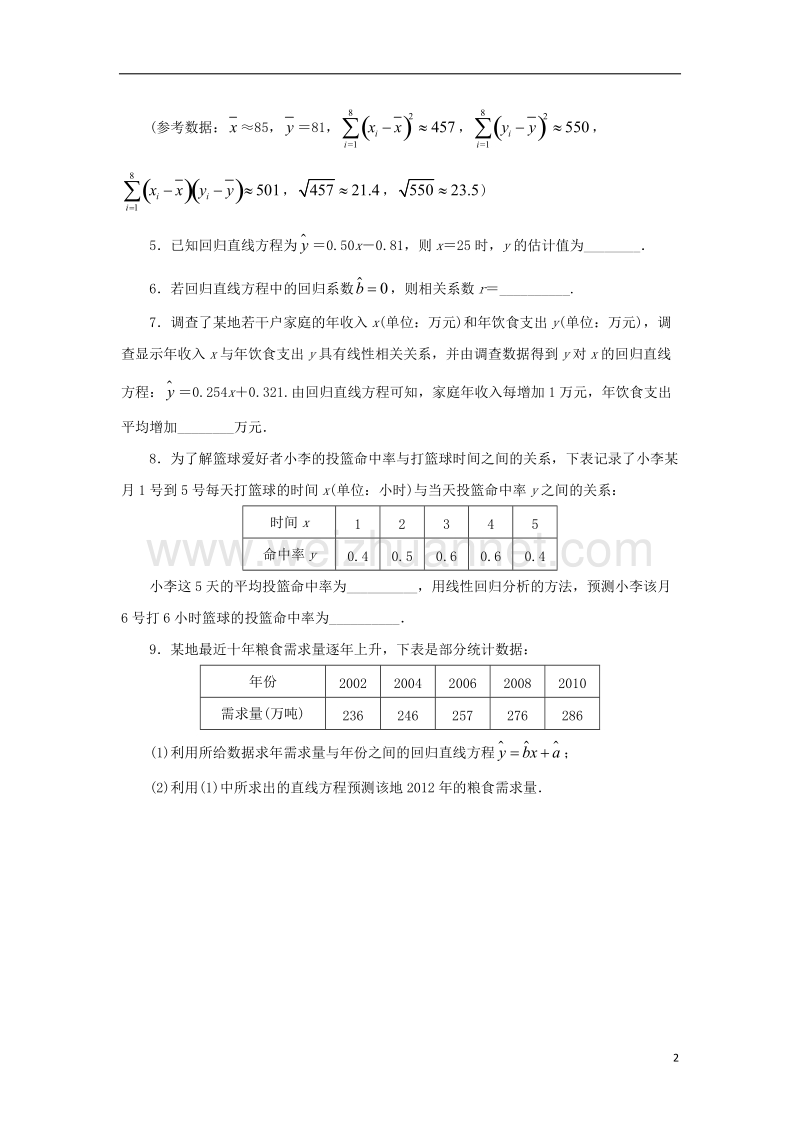 2017年高中数学 第一章 统计案例 1.2 回归分析自我小测 苏教版选修1-2.doc_第2页