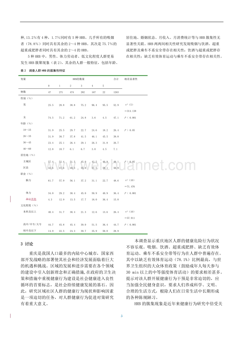 重庆地区人群中的健康危险行为簇聚特征研究.doc_第3页