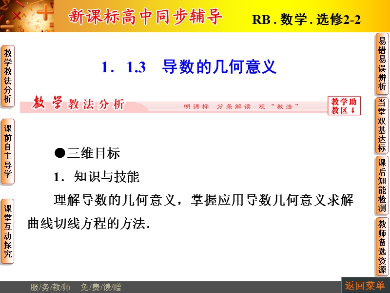 【非常学案】高二数学人教b版选修2-2课件：1.1.3导数的几何意义.ppt_第1页