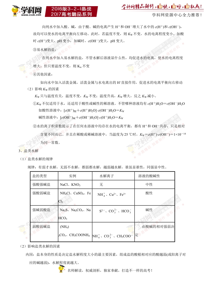 专题13 水溶液中的离子平衡-3年高考2年模拟1年原创备战2017年高考精品系列之化学（解析版）.doc_第3页