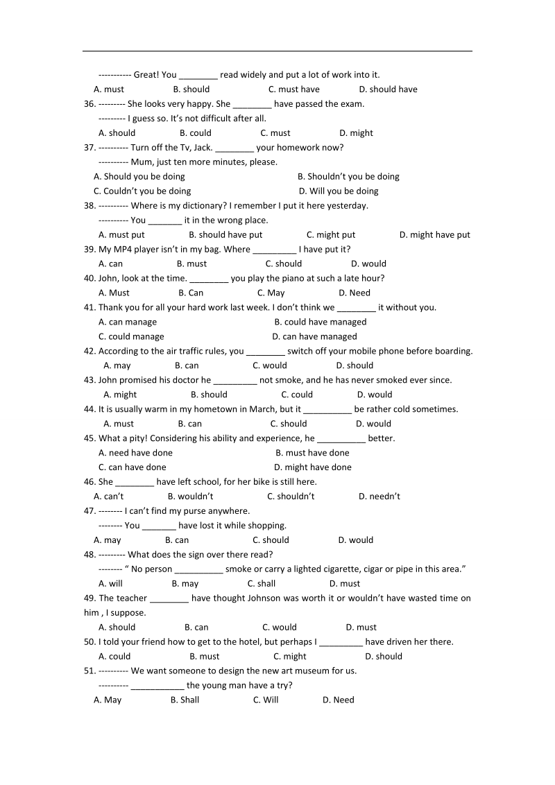 207年高中英语人教版新课标必修三（units1-- 5）单项选择专项训练 word版.doc_第3页