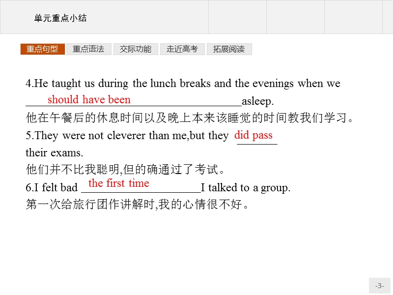 【学考优化指导】英语人教版必修1课件：单元重点小结5 .ppt_第3页