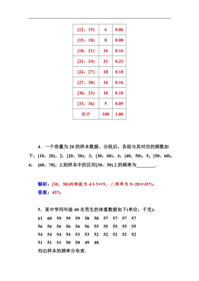 高中数学苏教版必修三课时训练：2．2.1　频率分布表.doc_第3页