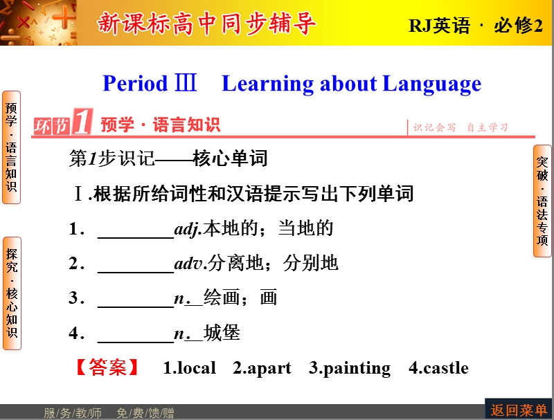 【长江作业】人教版高中英语必修2课件：unit 1 cultural relics period ⅲ　learning about language.ppt_第1页