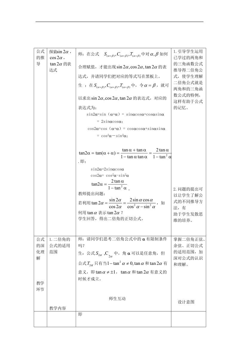 数学：3.1.3 《二倍角的正弦、余弦、正切公式》教案（新人教a版必修4）.doc_第2页