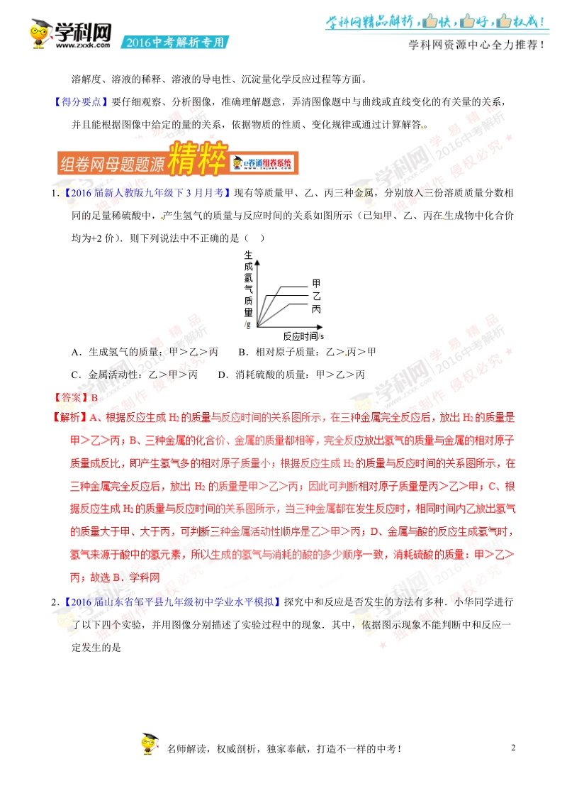 专题29 图像题-2016年度中考化学母题题源系列（解析版）.doc_第2页