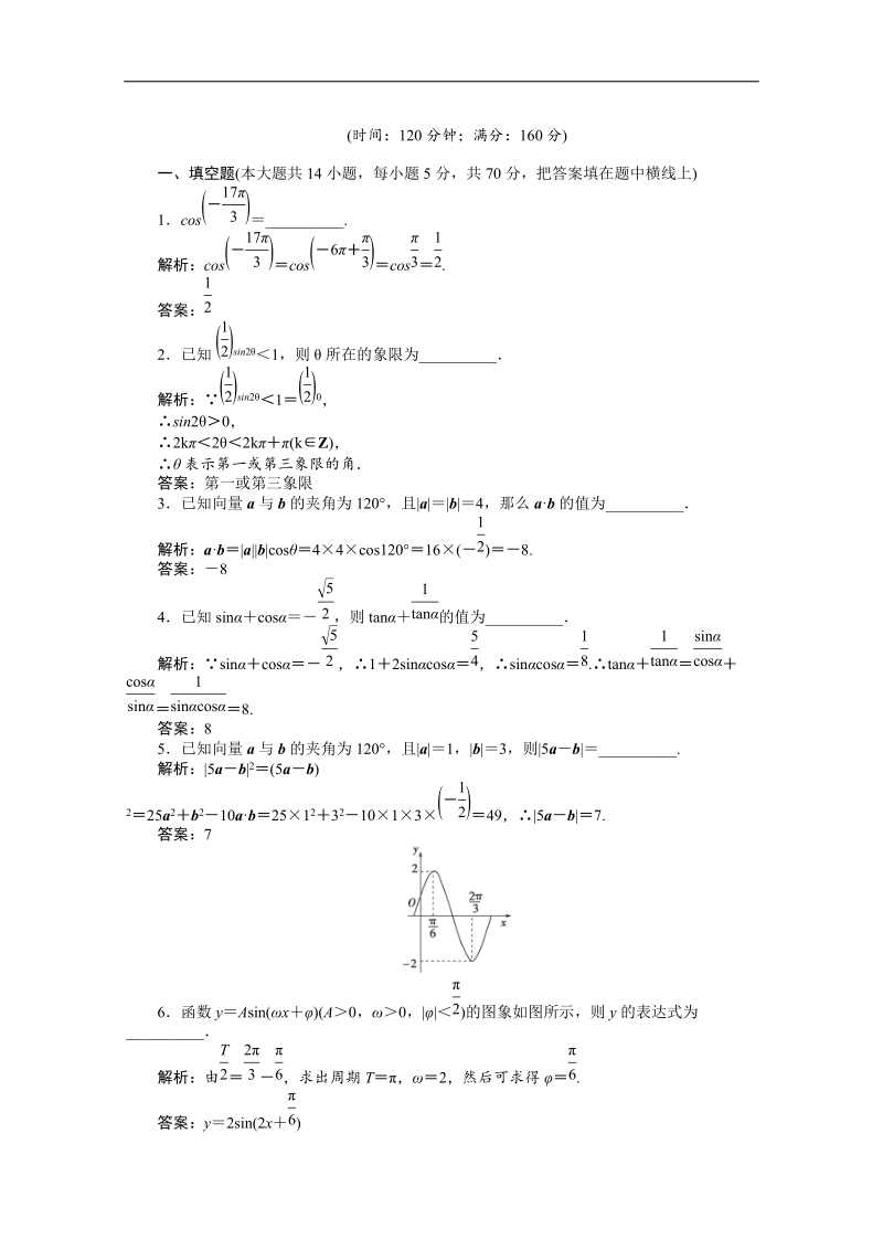 高考数学苏教版必修4 模块综合检测(word有答案）.doc_第1页