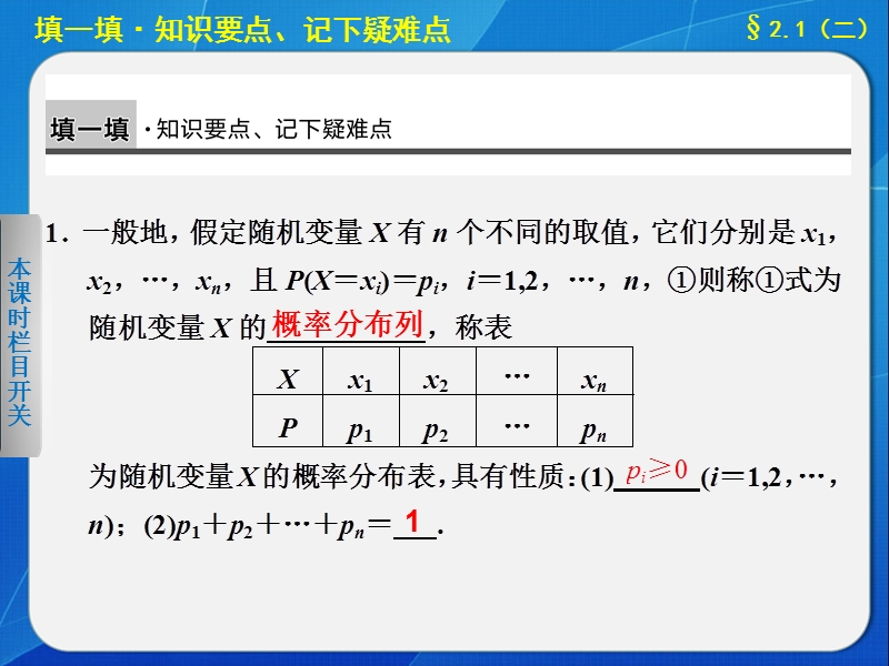 《步步高 学案导学设计》高中数学苏教版选修2-3【备课资源】第2章2.1随机变量及其概率分布（二）.ppt_第3页