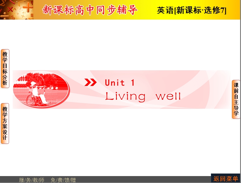 【长江作业】人教版高中英语选修7课件：unit 1 living well -period ⅰ previewing.ppt_第1页