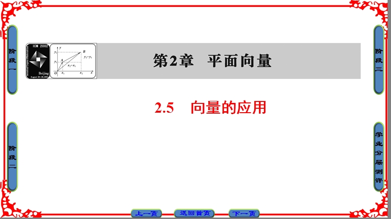 【课堂新坐标】高中数学苏教版必修4课件： 第2章 2.5 向量的应用.ppt_第1页