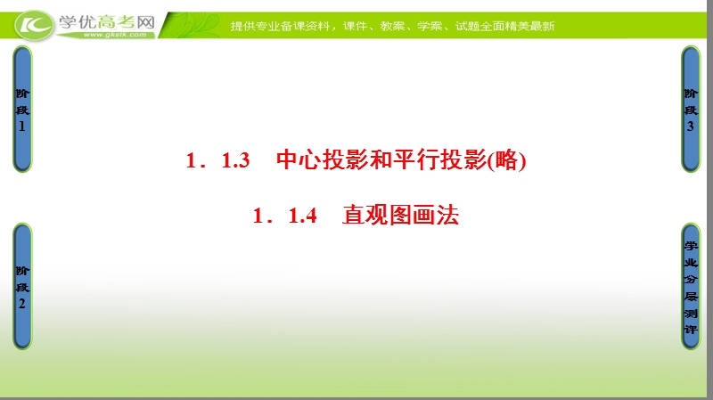 高中数学苏教版必修2课件：1.1.3+4 中心投影和平行投影（略）直观图画法 .ppt_第1页