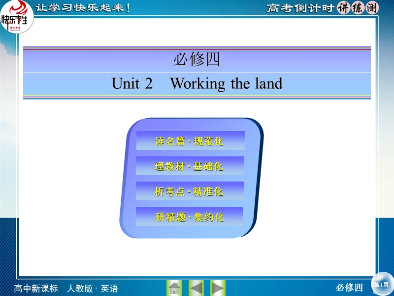 【快乐考生】2015高考英语（人教版）一轮课件：必修4 unit 2 working the land.ppt_第1页