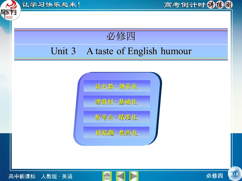 【快乐考生】2015高考英语（人教版）一轮课件：必修4 unit 3 a taste of english humour.ppt_第1页