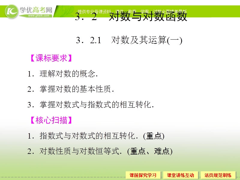 高中新课程数学（新课标人教b版）必修一3.2.1《对数及其运算》课件（一）.ppt_第1页