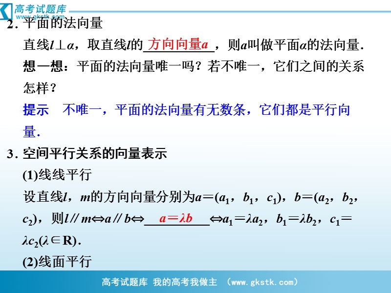 数学：3-2第1课时空间向量与平行关系 课件（人教a版选修2-1）.ppt_第3页