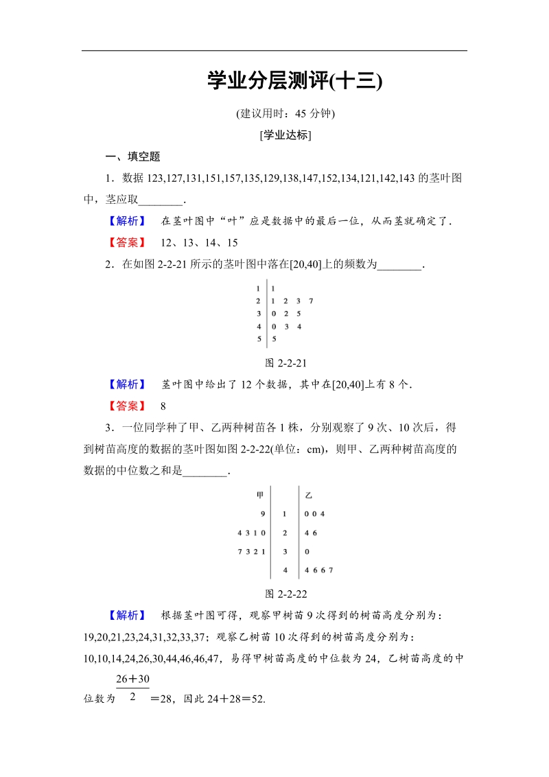 【课堂新坐标】2018版高中数学（苏教版必修三）学业分层测评：第2章 统计13 word版含解析.doc_第1页