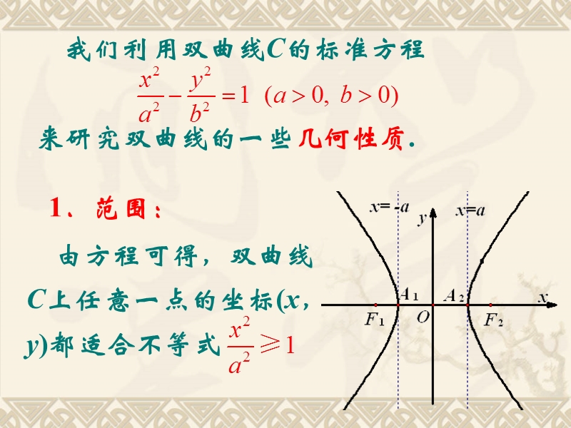 北京市某大学附属中学高二数学新课标人教a版选修2-1：2.3.2双曲线的几何性质 课件（共21张ppt）.ppt_第2页