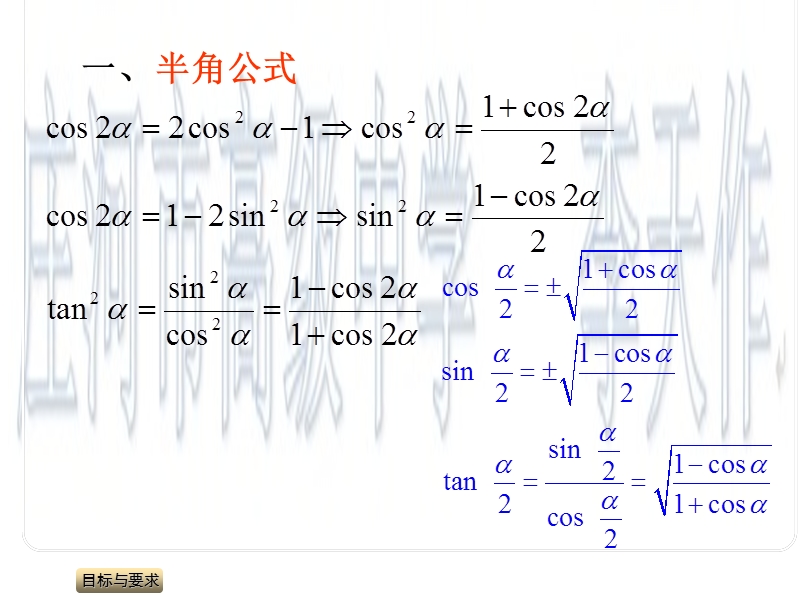 辽宁省庄河市人教b版高一数学必修四课件：3.2.2半角的正弦、余弦和正切 （共10张ppt）.ppt_第2页