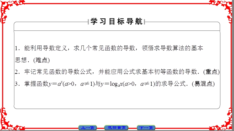 【课堂新坐标】高中数学苏教版选修2-2课件： 第1章 1.2.1　常见函数的导数.ppt_第2页