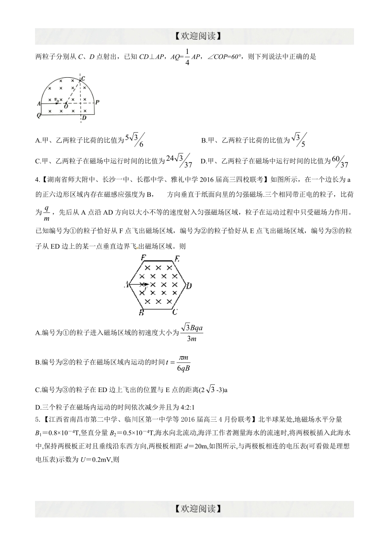 专题09 磁场（包含复合场）（第09期）-2016年高三物理百所名校好题速递分项解析汇编（原卷版）.doc_第2页