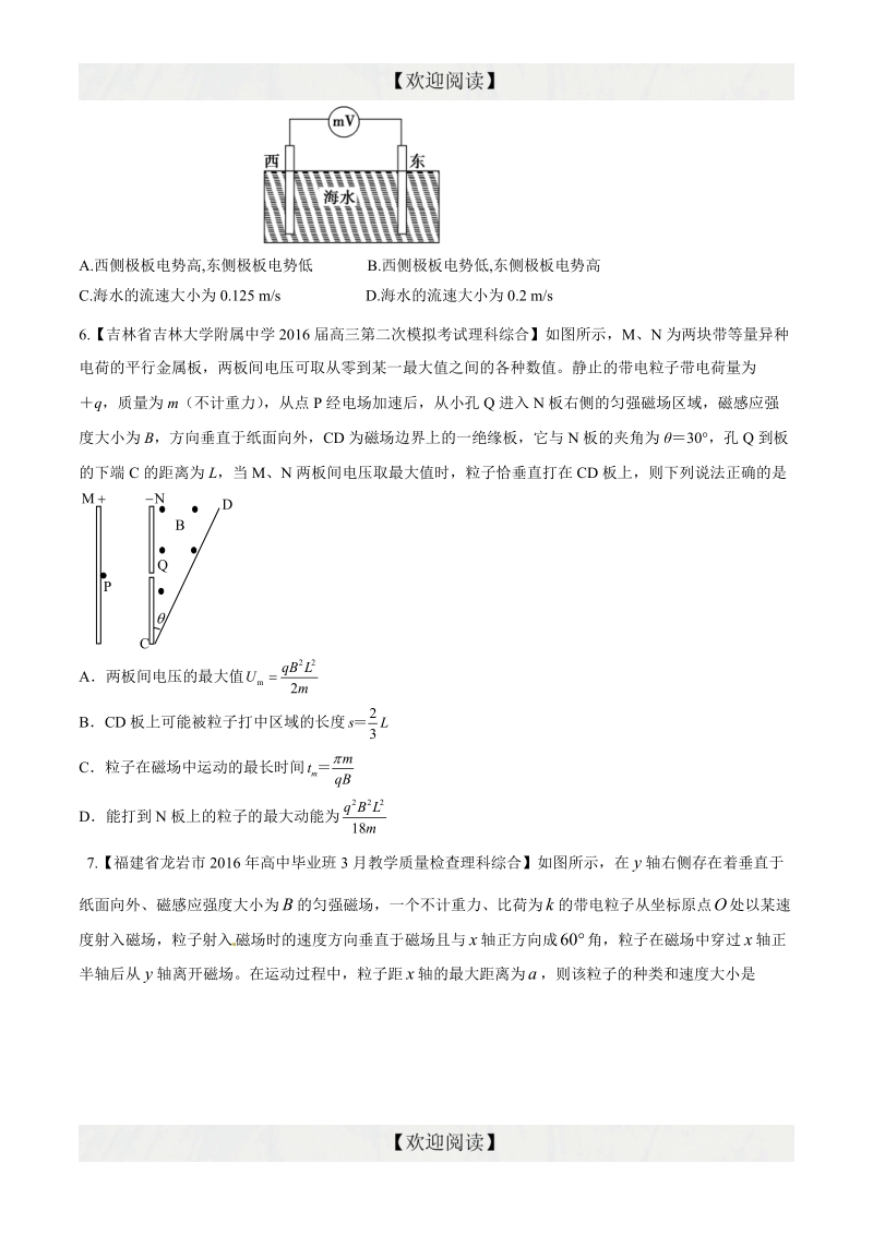 专题09 磁场（包含复合场）（第09期）-2016年高三物理百所名校好题速递分项解析汇编（原卷版）.doc_第3页