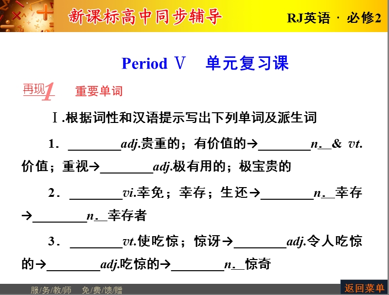 【长江作业】人教版高中英语必修2课件：unit 1 cultural relics period ⅴ　单元复习课.ppt_第1页