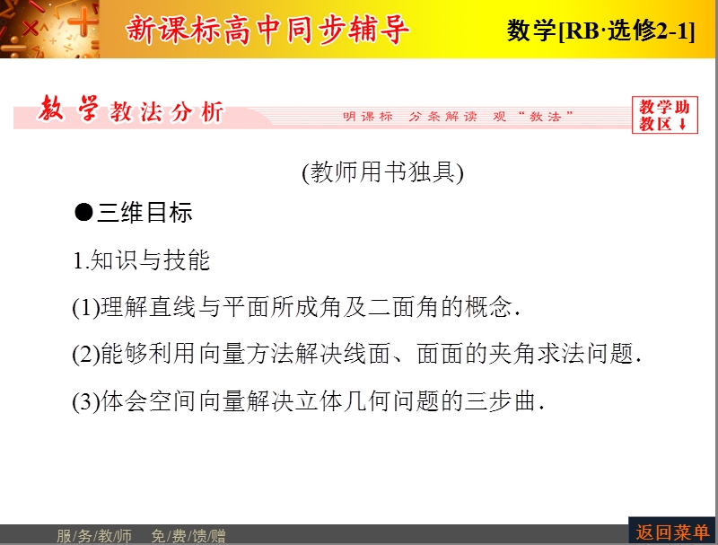 高中数学人教b版选修2-1配套课件：3.2.3+4直线与平面的夹角、二面角.ppt_第2页