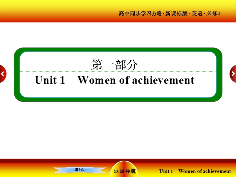 【名师一号】高一英语人教版必修4课件：unit 1 women of achievement warming up & reading.ppt_第1页