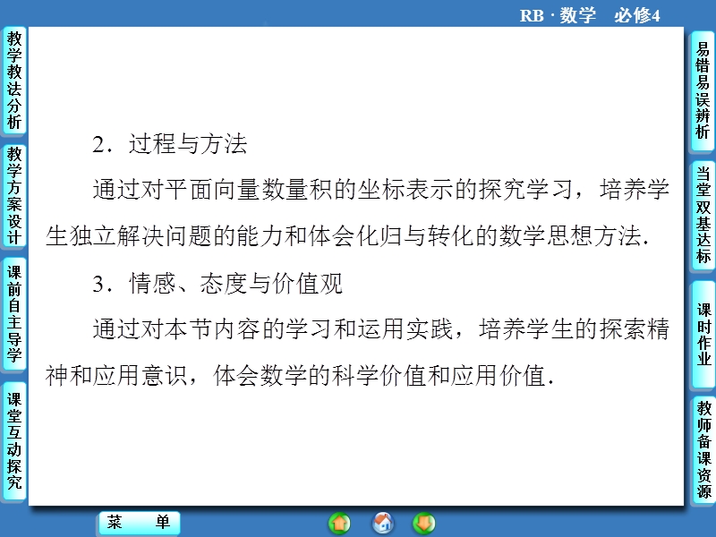 【课堂新坐标】数学人教b版必修4课件：2.3.3 向量数量积的坐标运算与度量公式.ppt_第2页